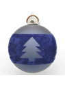 SZKLANA BOMBKA FLOKOWANA Z CHOINKĄ 8CM NAVY BLUE