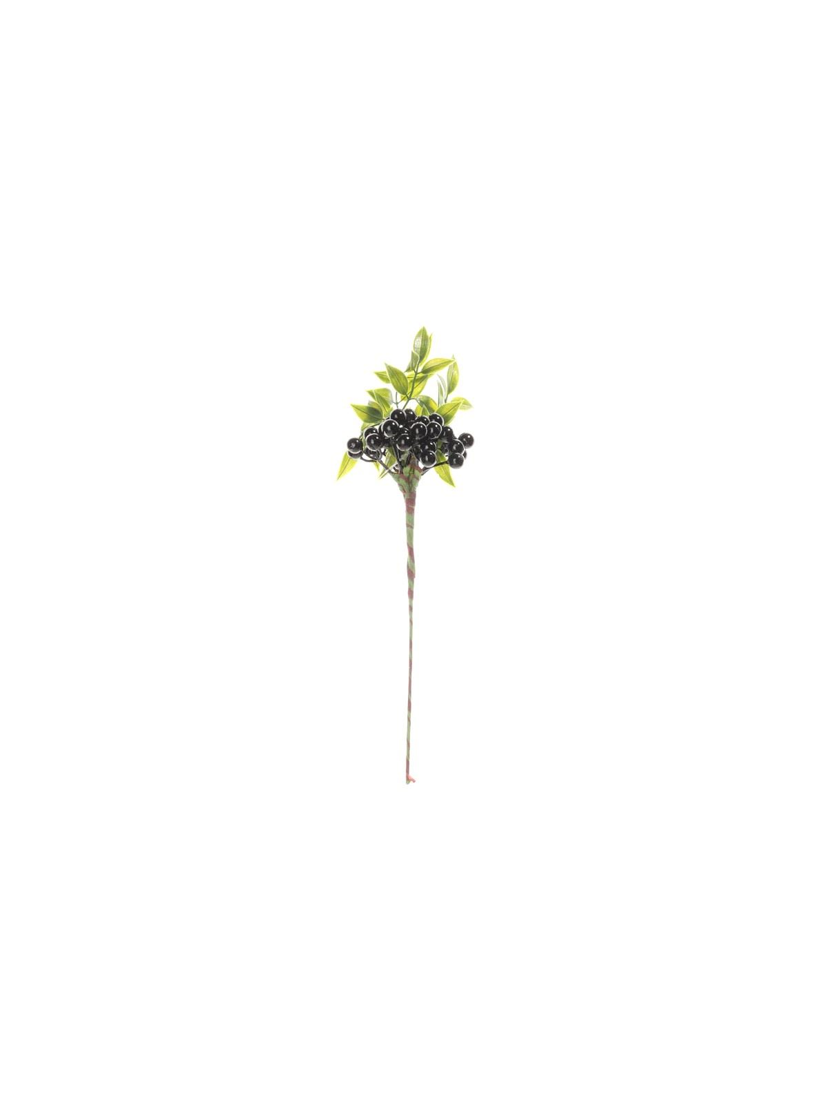 Gałązka z owocami i zielonymi listkami 30 cm black