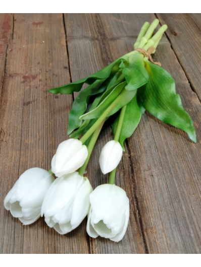 TULIPAN x5 BUKIET GUMA 38CM WHITE GREEN