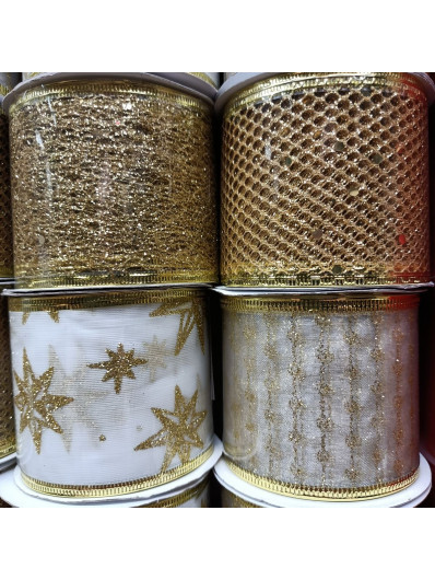 WSTĄŻKI ŚWIĄTECZNE Z DRUCIKIEM 6cm x 265cm MIX