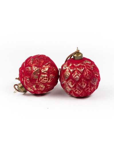 BOMBKA SZKLANA 8CM FLOKOWANA RED GOLD