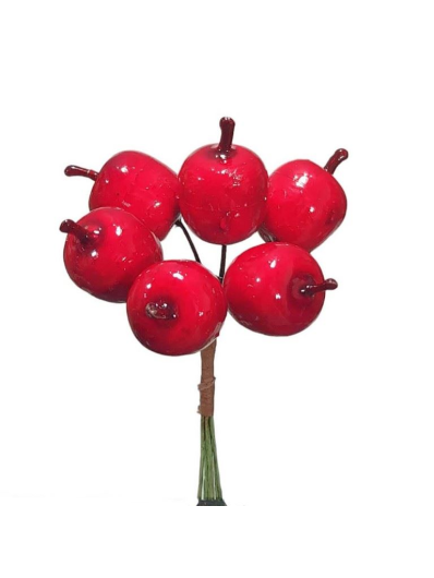 JABŁKA NA DRUCIKU PĘCZEK 6SZT. 2CM RED