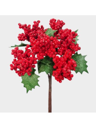 OSTROKRZEW PĘCZEK 6 GAŁĄZEK Z LISTKIEM 27CM RED