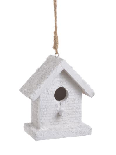 BUDKA OŚNIEŻONA DREWNIANA 11CM ZAWIESZKA WHITE