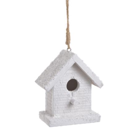 BUDKA OŚNIEŻONA DREWNIANA 11CM ZAWIESZKA WHITE
