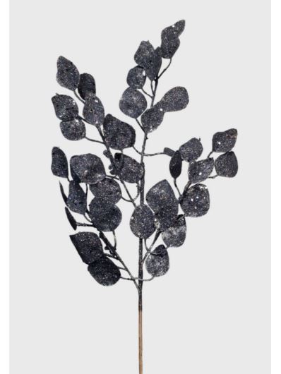 LAUROWY LIŚC GAŁĄZKA BROKATOWA 60CM BLACK GLITTER