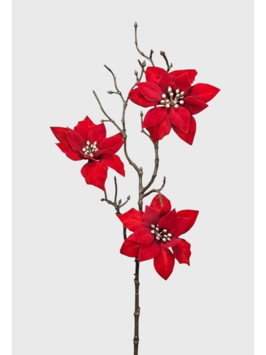 POINSECJA VELVET 3 KWIATY 65CM PURE RED