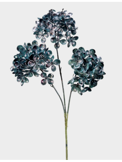 HORTENSJA GAŁĄZKA 3 KWIATY 67CM METALIC NAVY BLUE