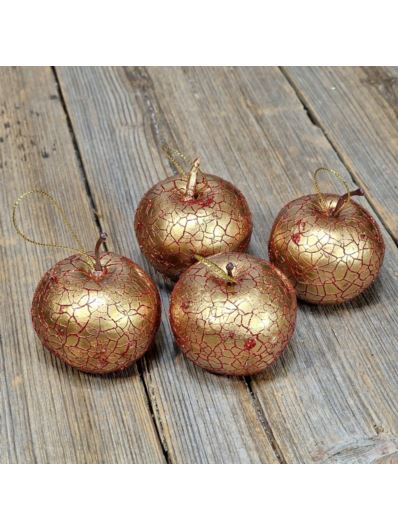 JABŁKA DEKORACYJNE 6CM 4SZT. GOLD RED