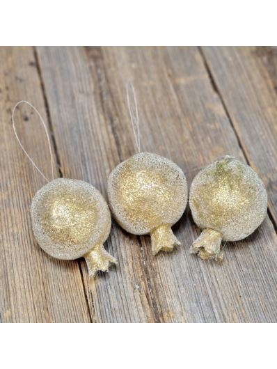 GRANAT OSZRONIONY ZAWIESZKA 3SZT. 6CM GOLD FROST