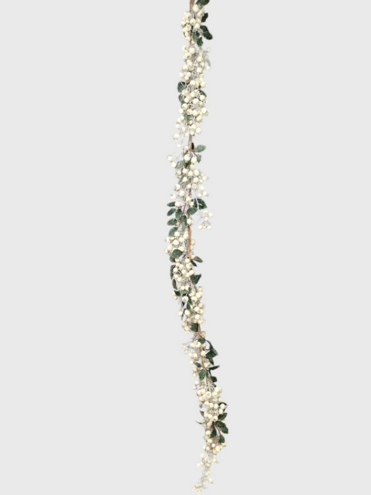 Girlanda zimowy głóg z listkami 170cm white cream