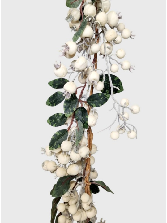 Girlanda zimowy głóg z listkami 170cm white cream