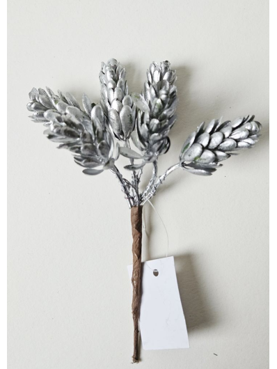 SZYSZKI CHMIELU PĘCZEK 6SZT 15CM METALICH SILVER