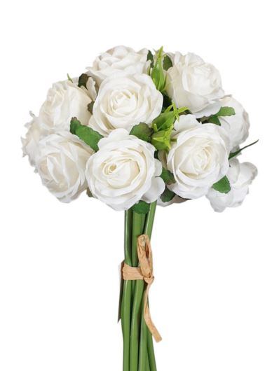 RÓŻA DROBNA W PĘCZKU 18 KWIAT GL008 30CM WHITE