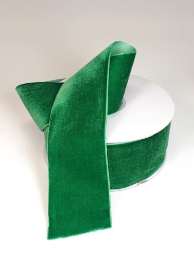 WSTĄŻKA VELVET SZER. 50MM DŁ.9M DK GREEN