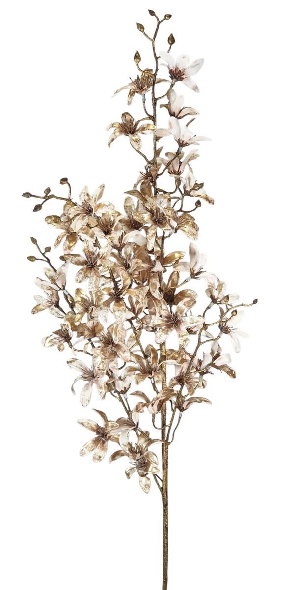 ŚWIĄTECZNA GAŁĄZKA KWITNĄCA 90 CM OLD CREAM GOLD