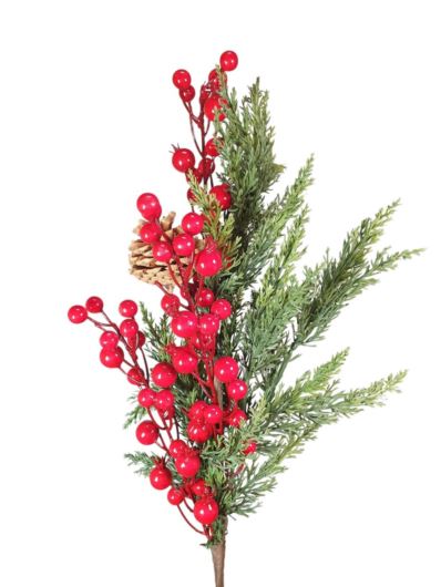 GAŁĄZKA CYPRYS OWOCE SZYSZKA 60CM RED