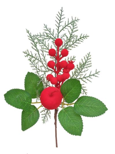 STROIK JABŁKO OWOCE LIŚCIE RÓŻY 30CM VELVET RED