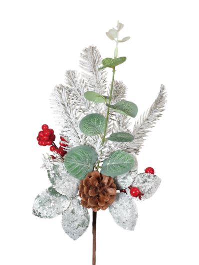 ŚWIERK OŚNIEŻONY OWOCE EUKALIPTUS SZYSZKA 36CM RED