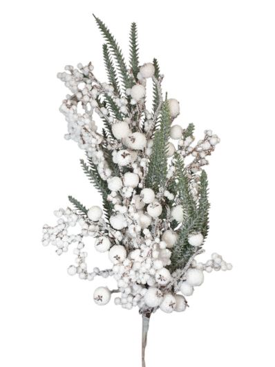 GAŁĄZKA OŚNIEŻONE OWOCE BIELONY ŚWIERK 70CM WHITE