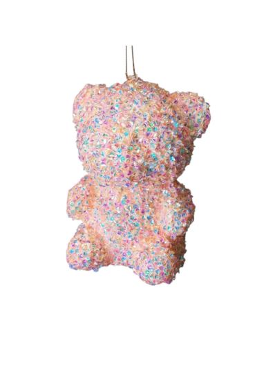 MIŚ CEKINOWY ZAWIESZKA 12CM RAINBOW LT PINK