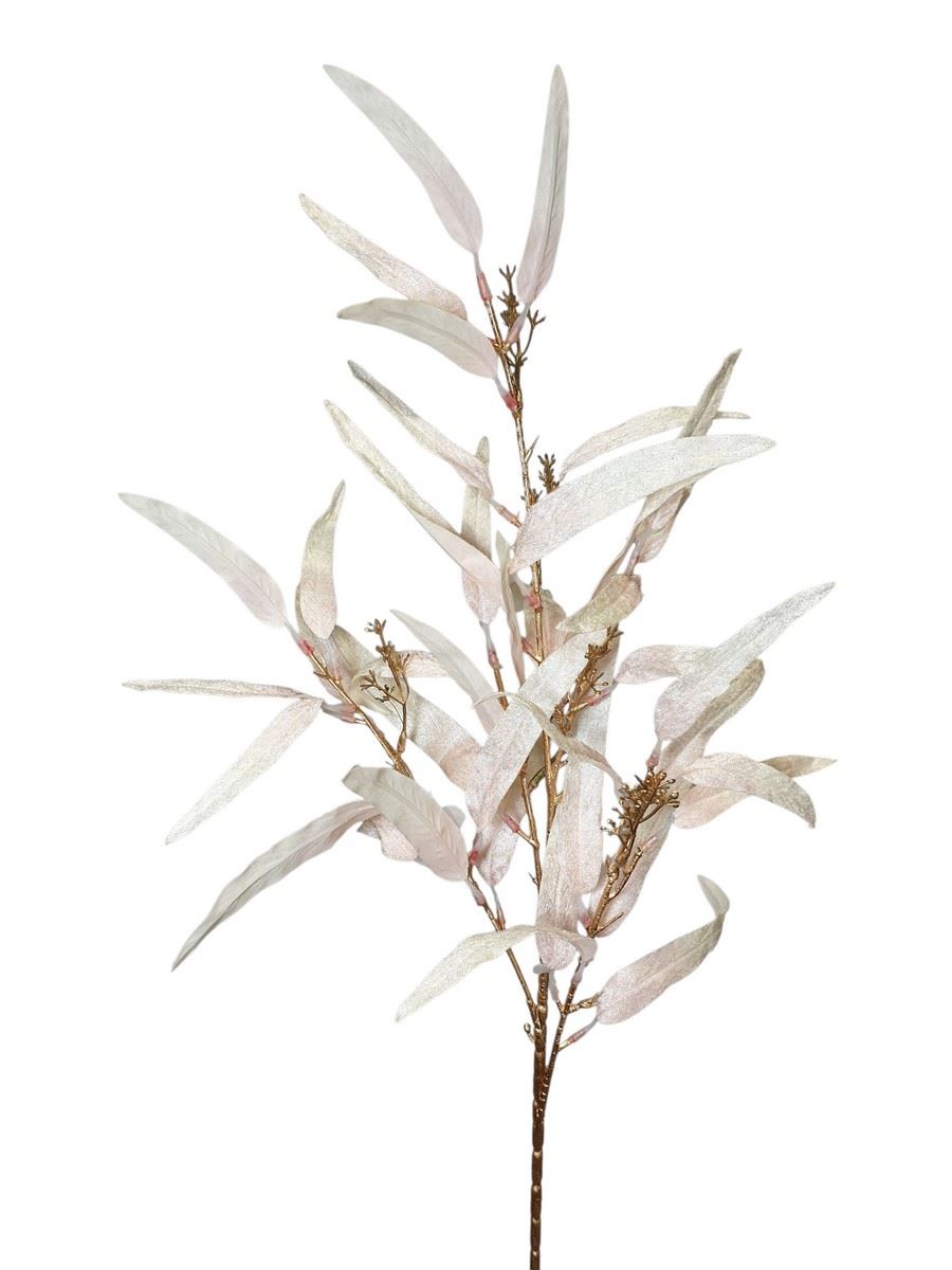 ZŁOTA GAŁĄZKA Z LISTKAMI VELVET 92CM PEARL CREAM
