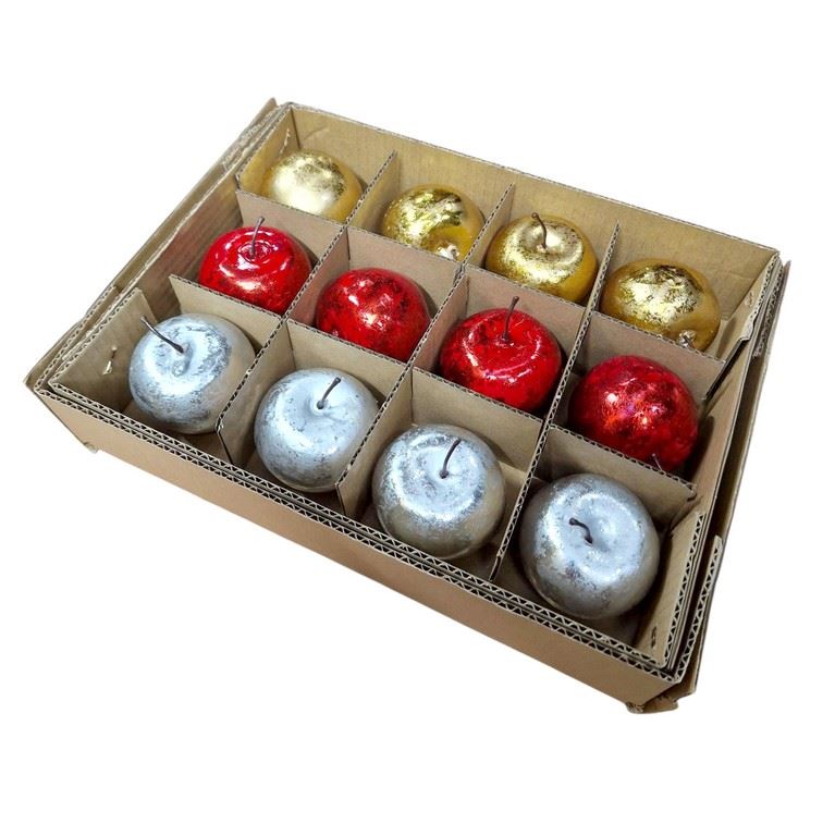 JABŁKA DEKORACYJNE 7CM 12SZT METALIC RED GOLD SI