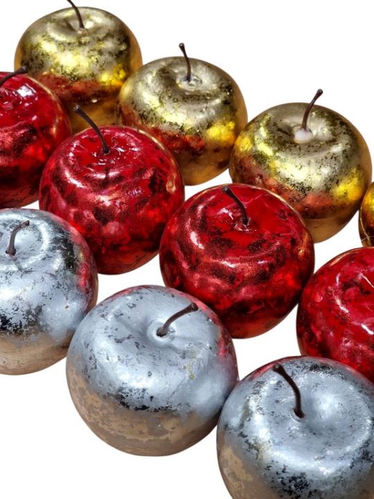 JABŁKA DEKORACYJNE 7CM 12SZT METALIC RED GOLD SI