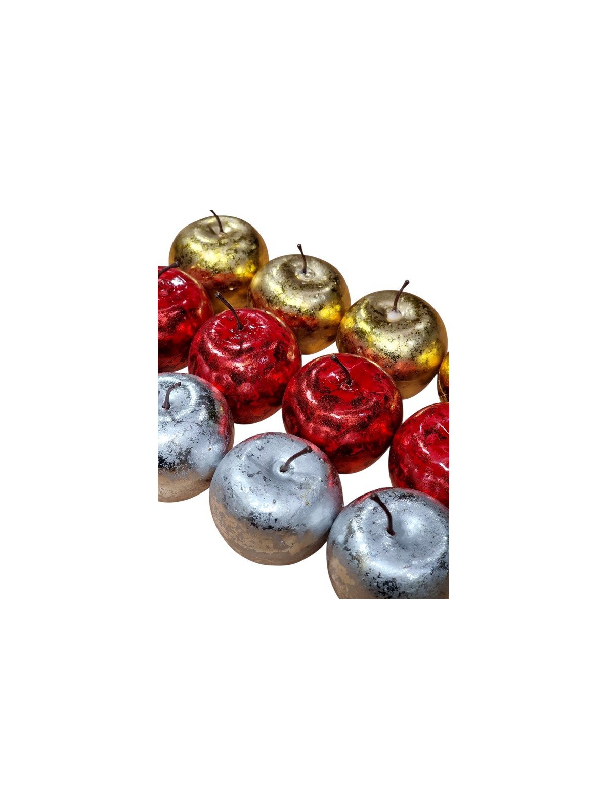 JABŁKA DEKORACYJNE 7CM 12SZT METALIC RED GOLD SI