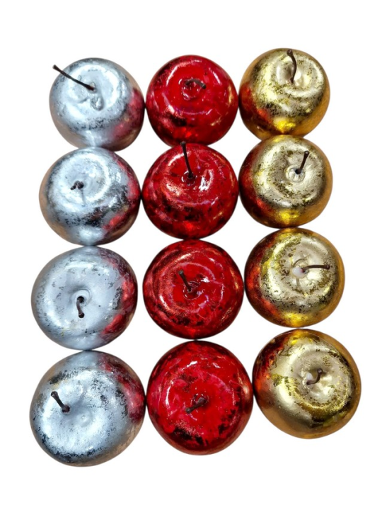 JABŁKA DEKORACYJNE 7CM 12SZT METALIC RED GOLD SI