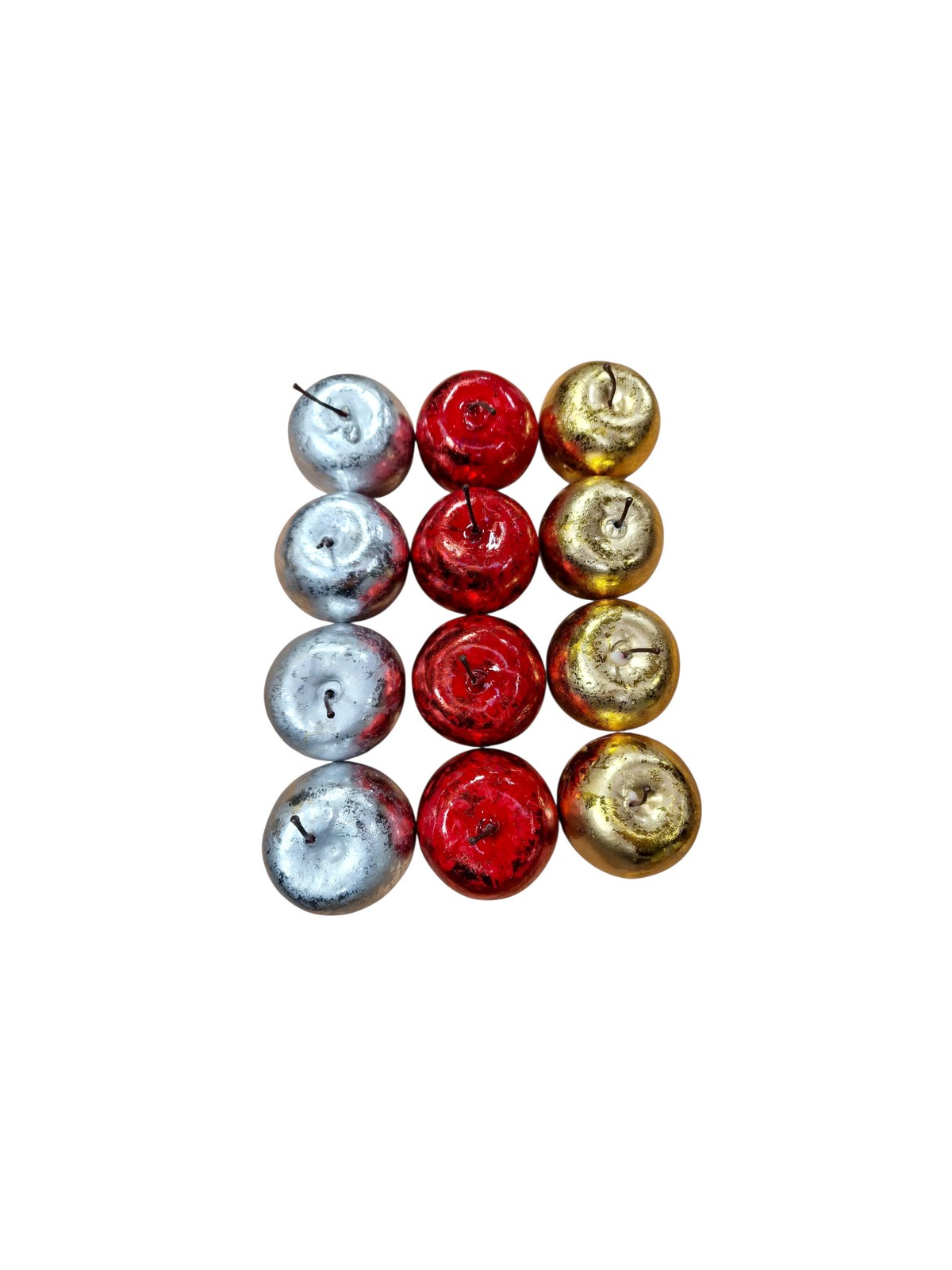 JABŁKA DEKORACYJNE 7CM 12SZT METALIC RED GOLD SI