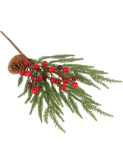 GAŁĄZKA ŚWIĄTECZNA Z SZYSZKA 39CM /9410 GREEN RED