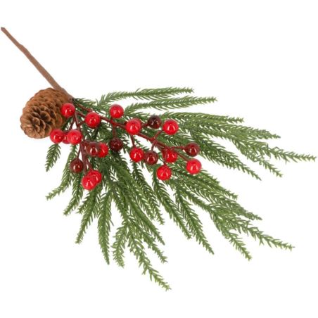 GAŁĄZKA ŚWIĄTECZNA Z SZYSZKA 39CM /9410 GREEN RED