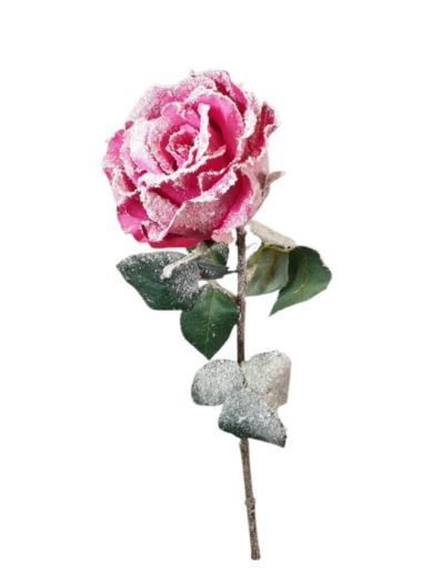 ROSE SPRAY W/SNW 65CM 100599 BEAUTY FUCHSIA SNOW