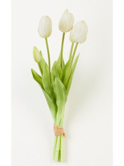 TULIPAN PĘCZEK GUMA 5 KWIATÓW 38CM WHITE GREEN