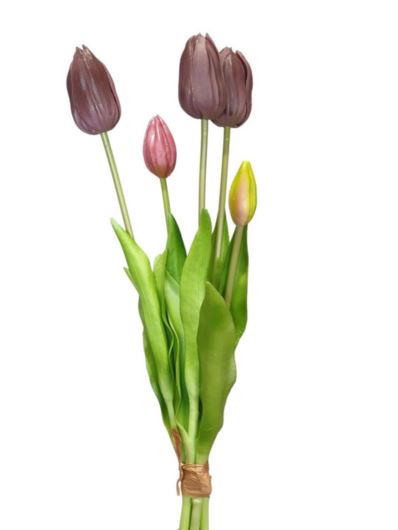 TULIPAN PĘCZEK GUMA 5 KWIATÓW 38CM OLD PURPLE