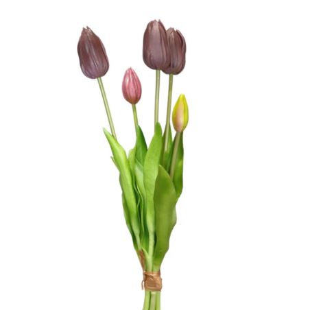 TULIPAN PĘCZEK GUMA 5 KWIATÓW 38CM OLD PURPLE
