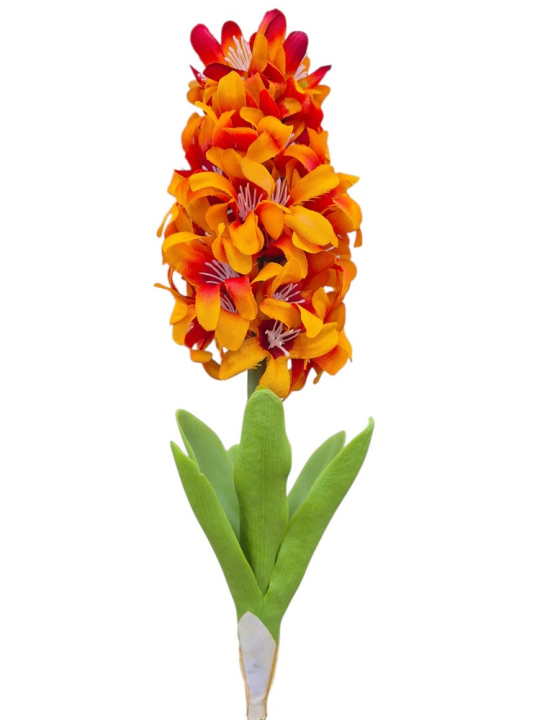 HIACYNT NA ŁODYDZE Z LIŚCIEM 46CM FLAME ORANGE