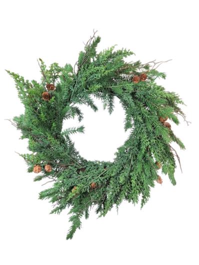 WIANEK SZTUCZNY JODŁA-MODRZEW Z SZYSZKAMI 60CM