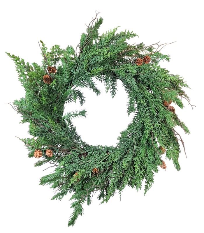 WIANEK SZTUCZNY JODŁA-MODRZEW Z SZYSZKAMI 60CM