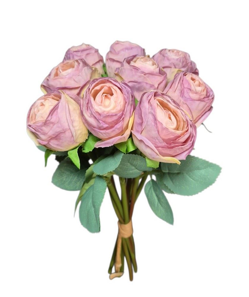 RÓŻA PĘCZEK 9 KWIATÓW 32CM CV36935 OLD MAUVE