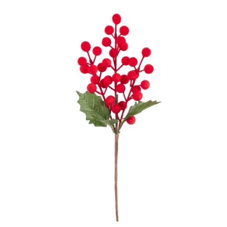 GAŁĄZKA FLOKOWANE OWOCE Z LIŚCIEM 30CM RED