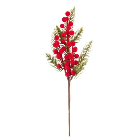 GAŁĄZKA FLOKOWANE OWOCE Z ŚWIERKIEM 40CM RED