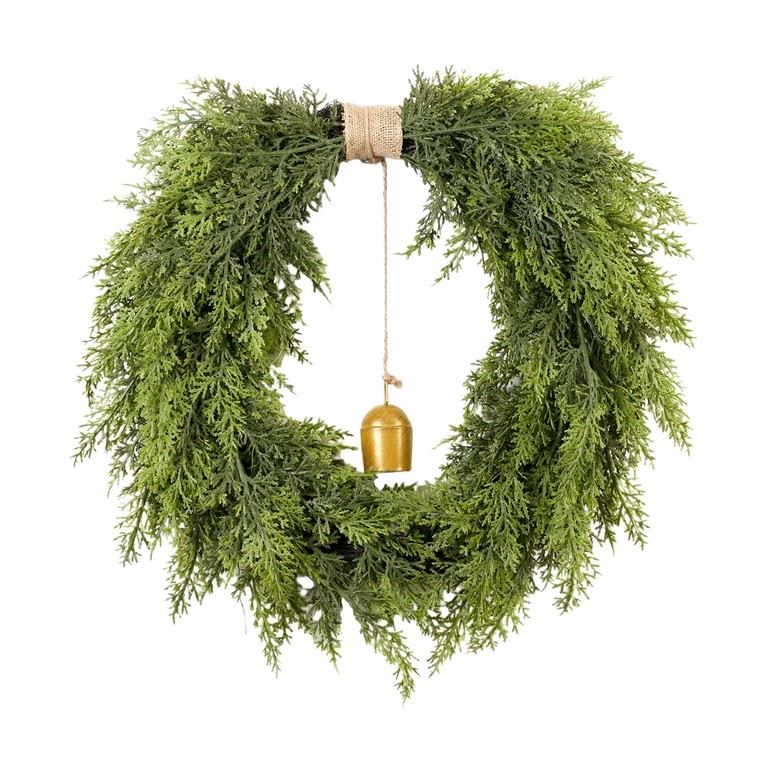 WIANEK ŚWIĄTECZNY DEKORACJA Z DZWONKIEM 50CM GREEN