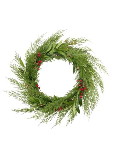 WIANEK ŚWIĄTECZNY TUJA OLIWKI OWOCE 50CM GREEN