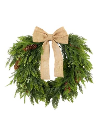 WIANEK ŚWIĄTECZNY DEKORACJA Z KOKARDĄ 50CM GREEN
