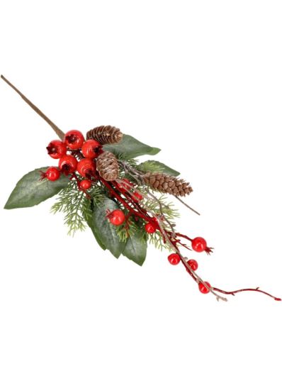 GAŁĄZKA ŚWIĄTECZNA Z SZYSZKAMI 51CM / 6852 RED
