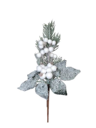 ŚWIERK GŁÓGI LISTKI OŚNIEŻONY PICK 33CM SNOW WHITE