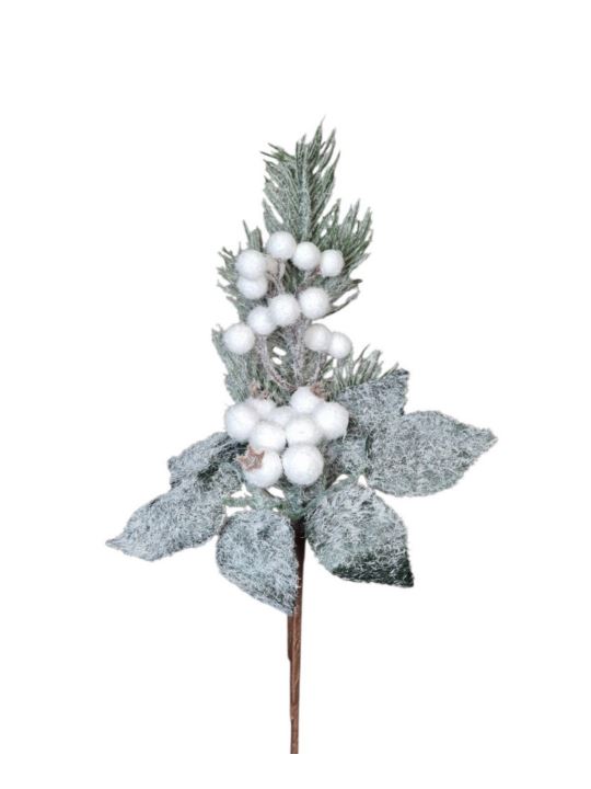 ŚWIERK GŁÓGI LISTKI OŚNIEŻONY PICK 33CM SNOW WHITE