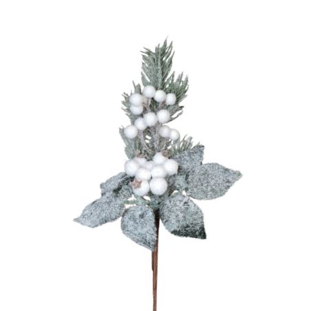 ŚWIERK GŁÓGI LISTKI OŚNIEŻONY PICK 33CM SNOW WHITE